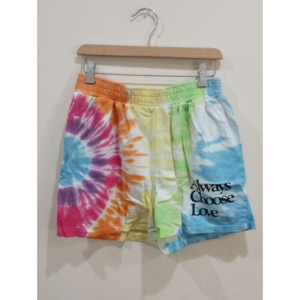 Mighty Fine Rainbow Tie-dye Always Choose Love 100% Cotton Shorts, Size S Pride